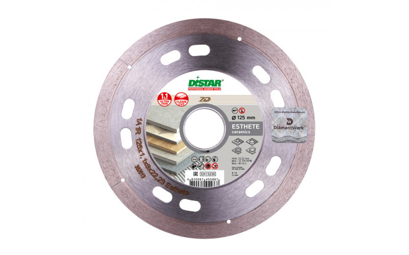 Диск алмазный по керамограниту Distar Esthete 7D (11115421010) 125x22,2x1,1 мм сплошной сухой рез