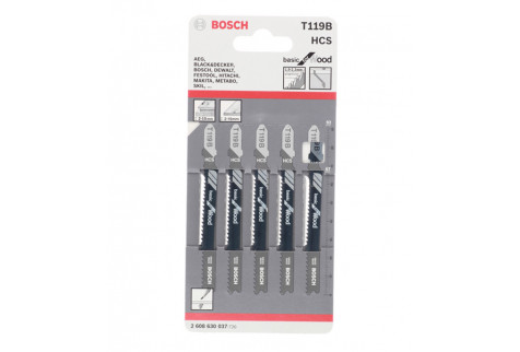 Пилки для лобзика Bosch T119B (2608630037) по дереву L67 мм прямой рез (5 шт.)