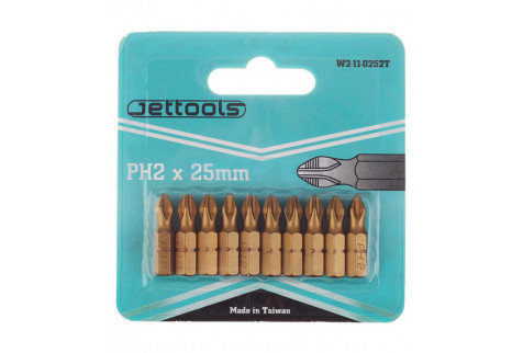 Бита Jettools (W2-11-0252T) PH2 магнитная 25 мм с титановым покрытием (10 шт.)