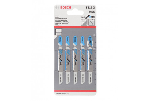 Пилки для лобзика Bosch T118G (2608631012) по металлу L67 мм прямой рез (5 шт.)