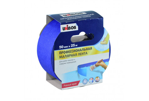 Лента малярная Unibob для наружных работ синяя 50 мм 25 м