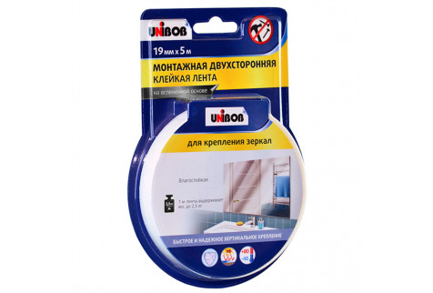 Лента клейкая монтажная для зеркал Unibob двусторонняя 19 мм 5 м