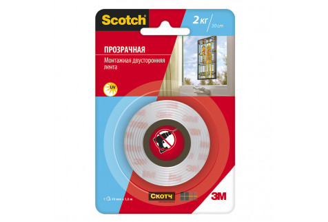Лента клейкая монтажная Scotch двусторонняя 19 мм 1,5 м