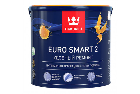 Краска водно-дисперсионная интерьерная Tikkurila Euro Smart 2 белая основа А 2,7 л