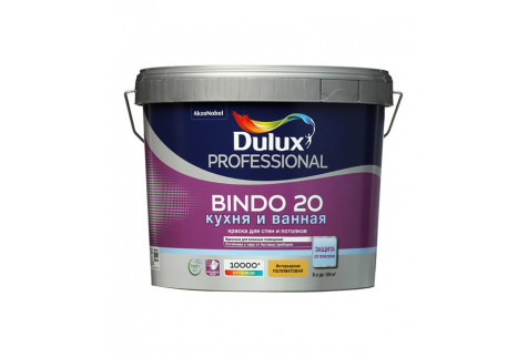 Краска водно-дисперсионная Dulux Bindo 20 кухня и ванная моющаяся белая основа BW 9 л