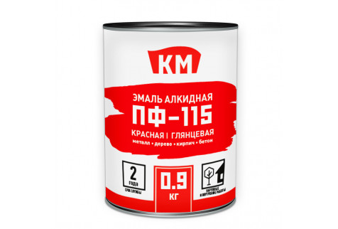 Эмаль ПФ-115 КМ красная глянцевая 0,9 кг