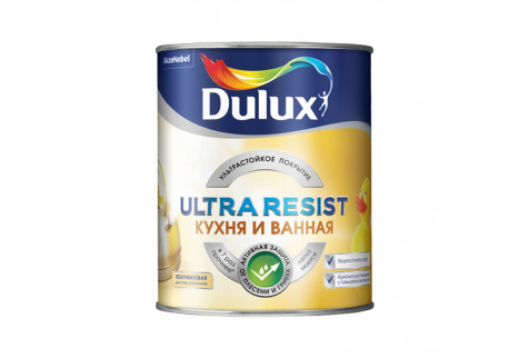 Краска водно-дисперсионная моющаяся Dulux Ultra Resist кухня и ванная полуматовая бесцветная основа ВС 0,9 л