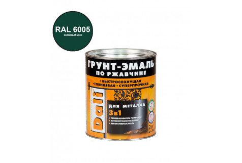 Грунт-эмаль по ржавчине Dali гладкая зеленый мох RAL 6005 3в1 глянцевая 2 л
