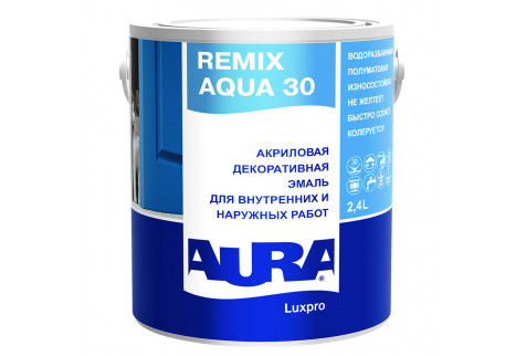 Эмаль акриловая Aura Remix Aqua 30 полуматовая белая основа А 2,4 л