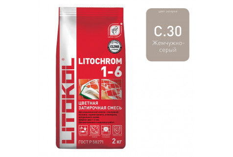 Затирка LITOKOL Litochrom 1-6 C.30 жемчужно-серая 2 кг
