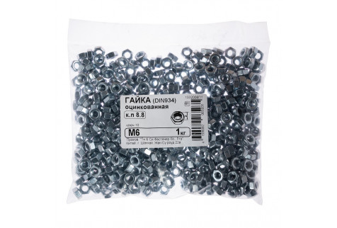Гайка шестигранная оцинкованная M6 DIN 934 (466 шт.) (1 кг)